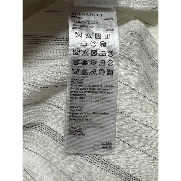 AllSaints Top Womens Small White Penny Stripe Surplice V-Neck Hi Lo Summer Sheer - Picture 10 of 12